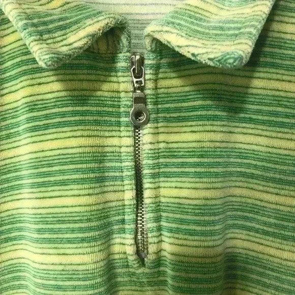 Twenty Six Red Vintage 90’s Mens Green Yellow Striped 1/4 Zip Polo Size Large - Picture 3 of 12
